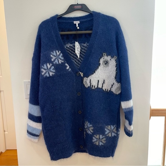 NWT Loewe Mohair Knit Cardigan Oversized Women’s Blue Sweater Polar Bear Winter - Picture 16 of 16